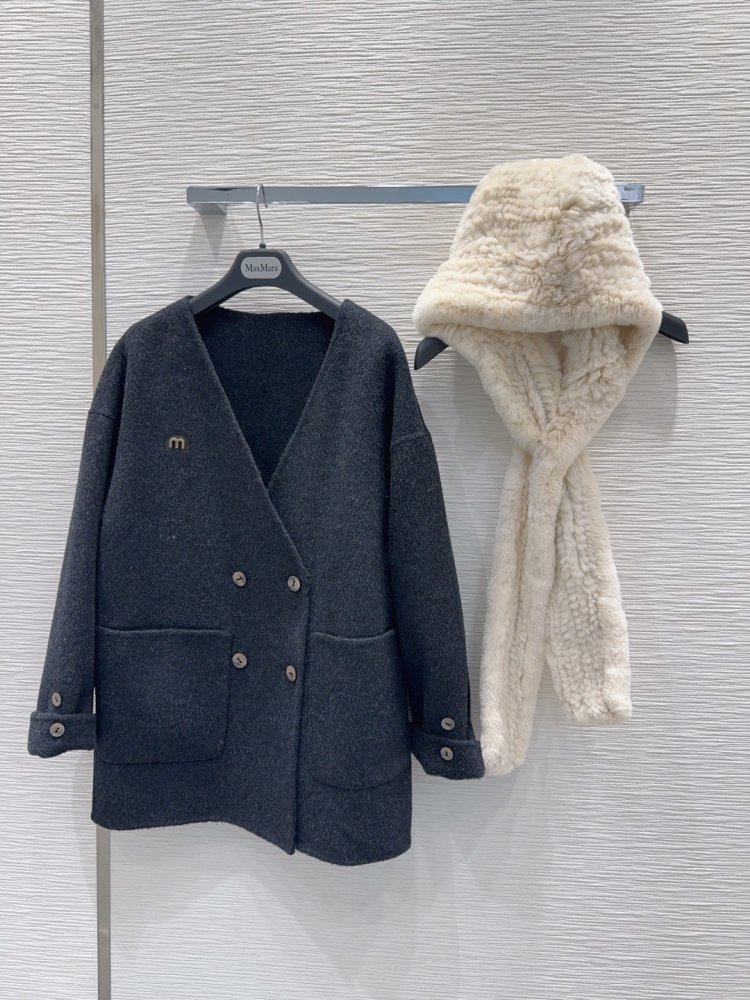 Двустороннее кашемировое пальто c мехом кролика фото 3