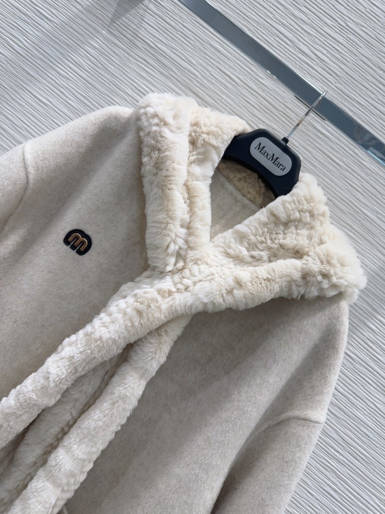 Двустороннее кашемировое пальто c мехом кролика фото 4