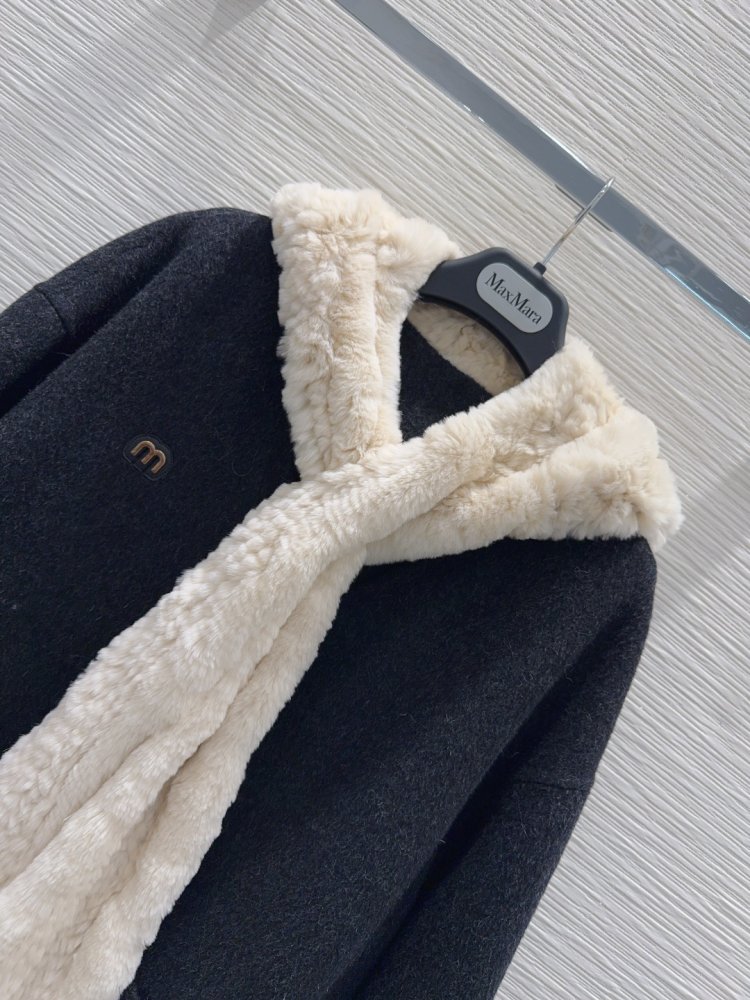 Двустороннее кашемировое пальто c мехом кролика фото 4