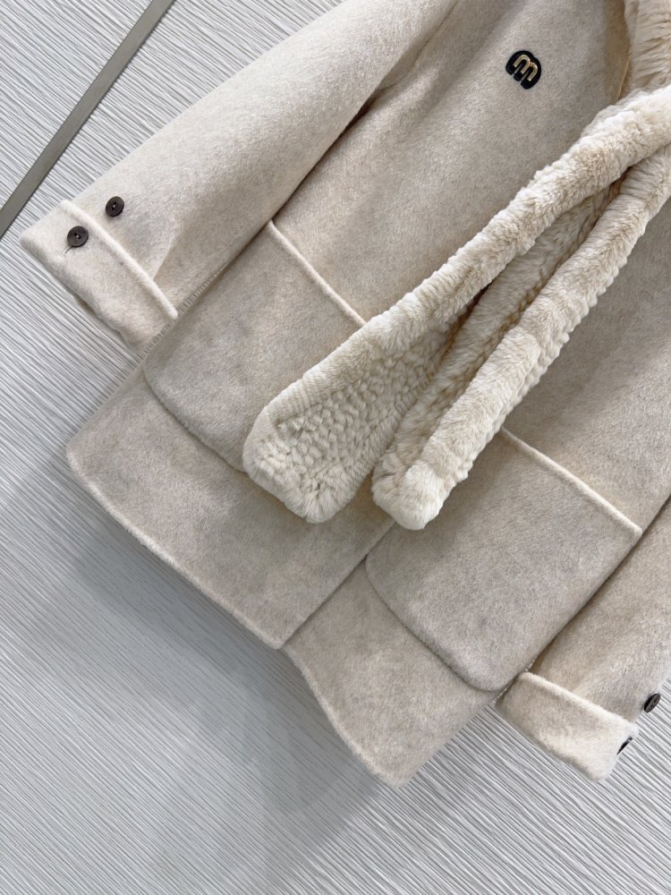 Двустороннее кашемировое пальто c мехом кролика фото 5