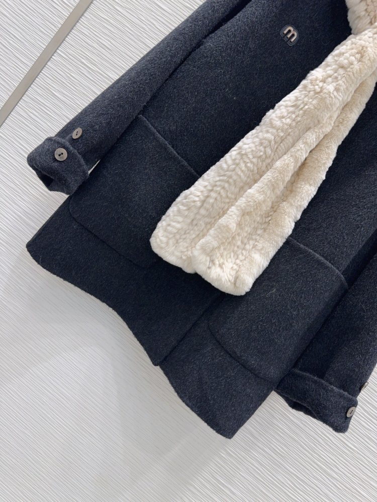 Двустороннее кашемировое пальто c мехом кролика фото 5