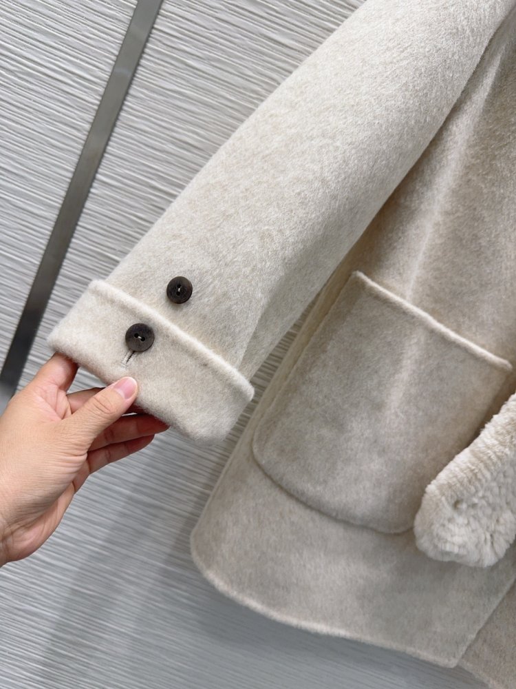 Двустороннее кашемировое пальто c мехом кролика фото 6