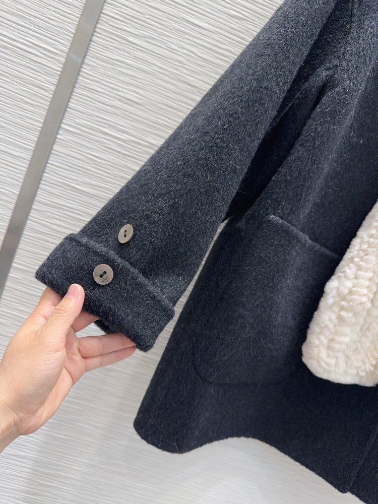 Двустороннее кашемировое пальто c мехом кролика фото 6