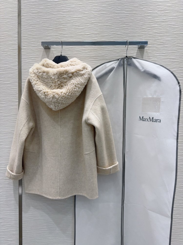 Двустороннее кашемировое пальто c мехом кролика фото 9