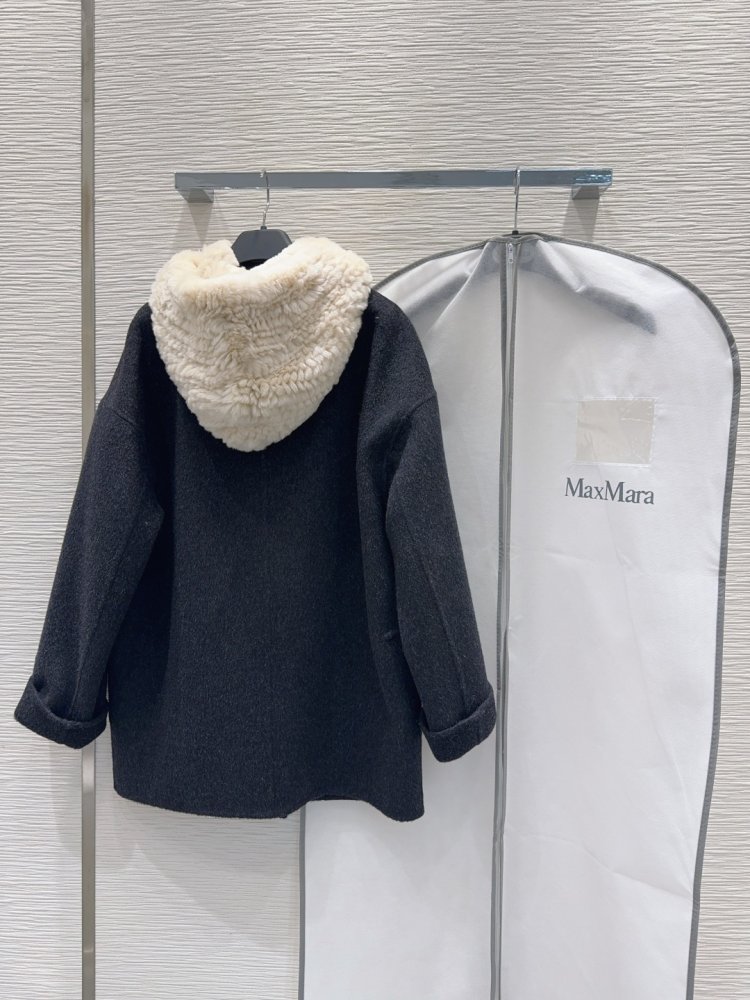 Двустороннее кашемировое пальто c мехом кролика фото 9