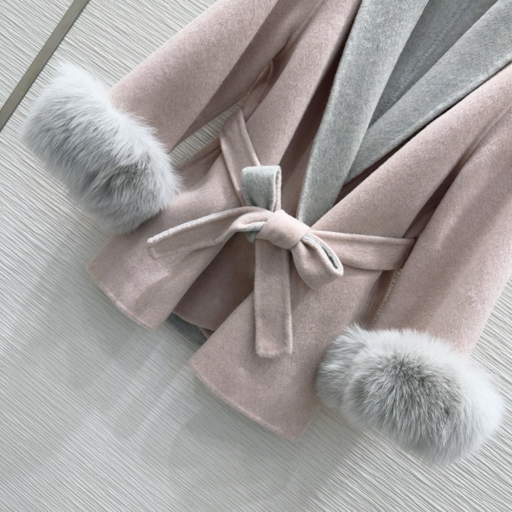 Двустороннее кашемировое пальто с лисьим мехом фото 5