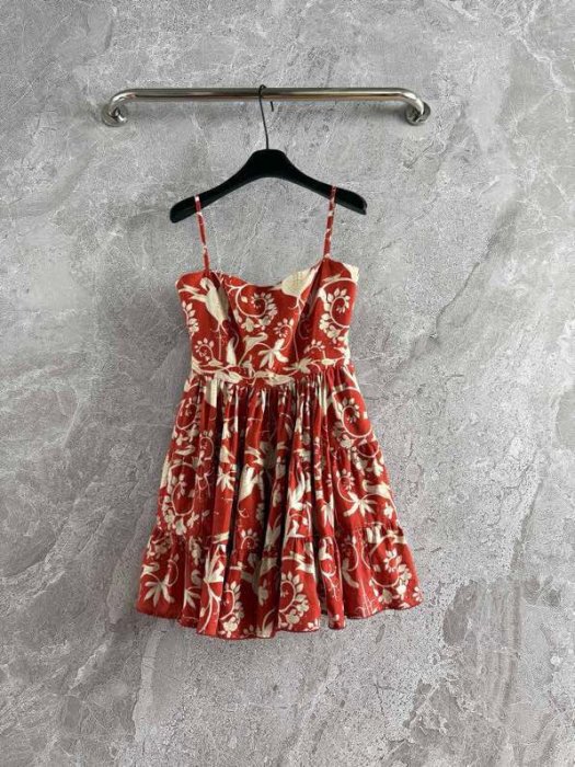 Red dress from suspenders