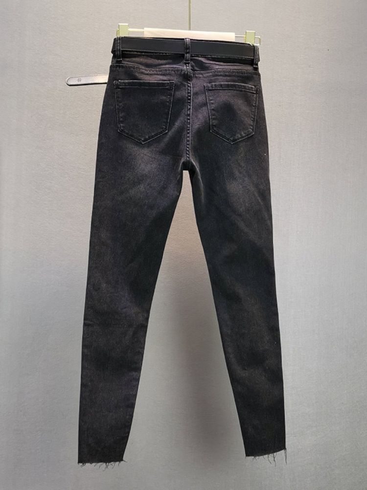 Чорні жіночі джинси, весняні, еластичні, вузькі, стягуючі фото 2