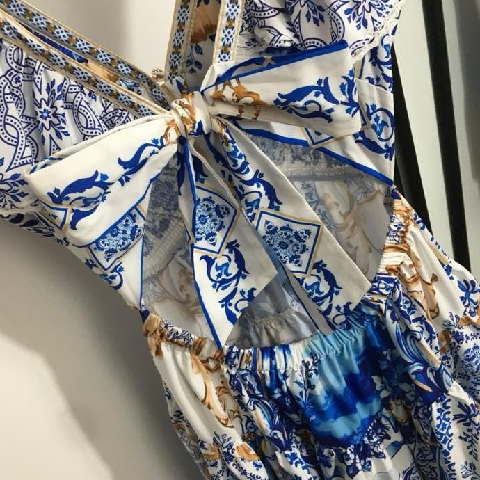 Платье с принтом листьев лотоса фото 8