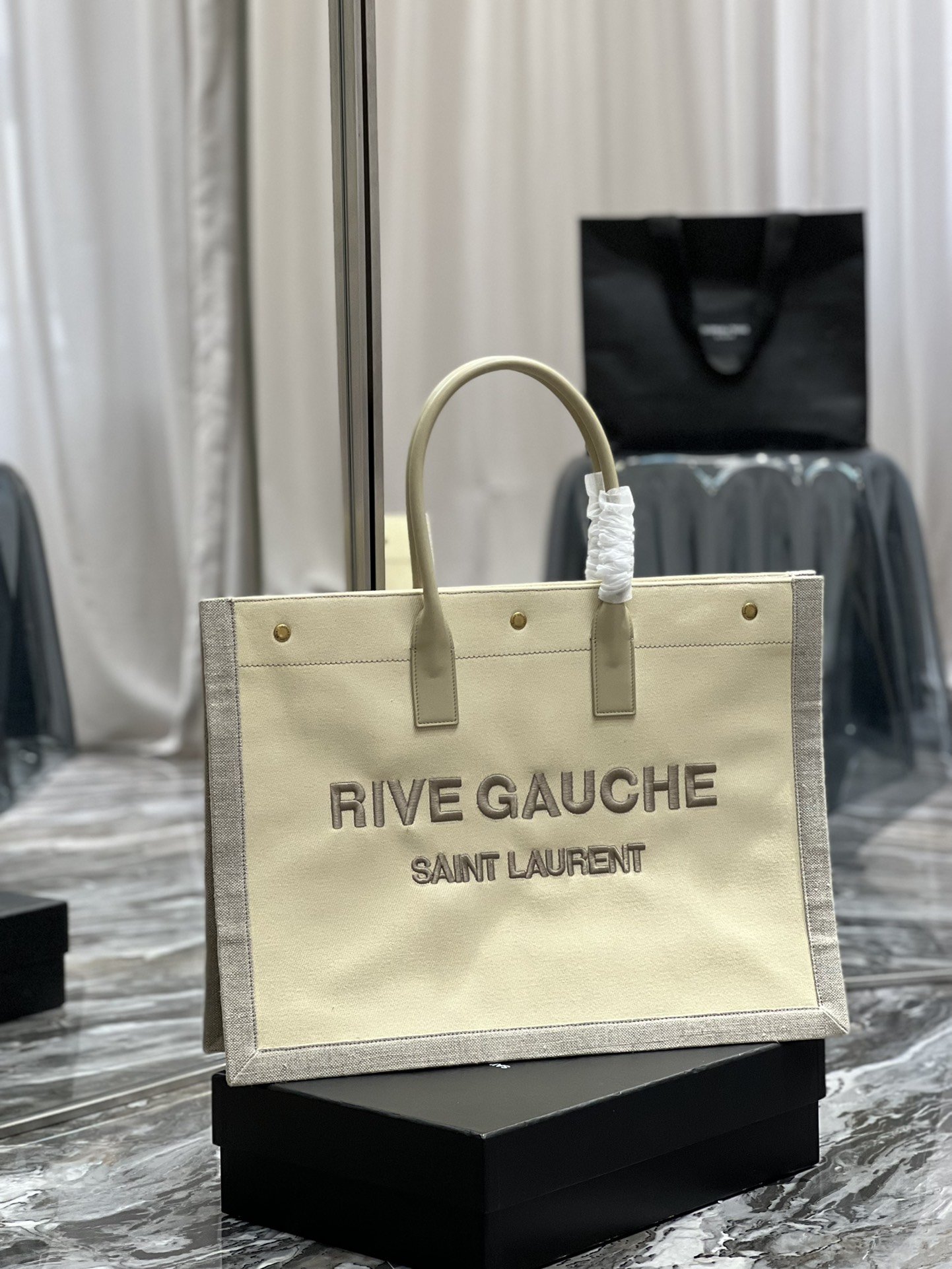 Льняная сумка Rive Gauche Tote Bag 48 см фото 2