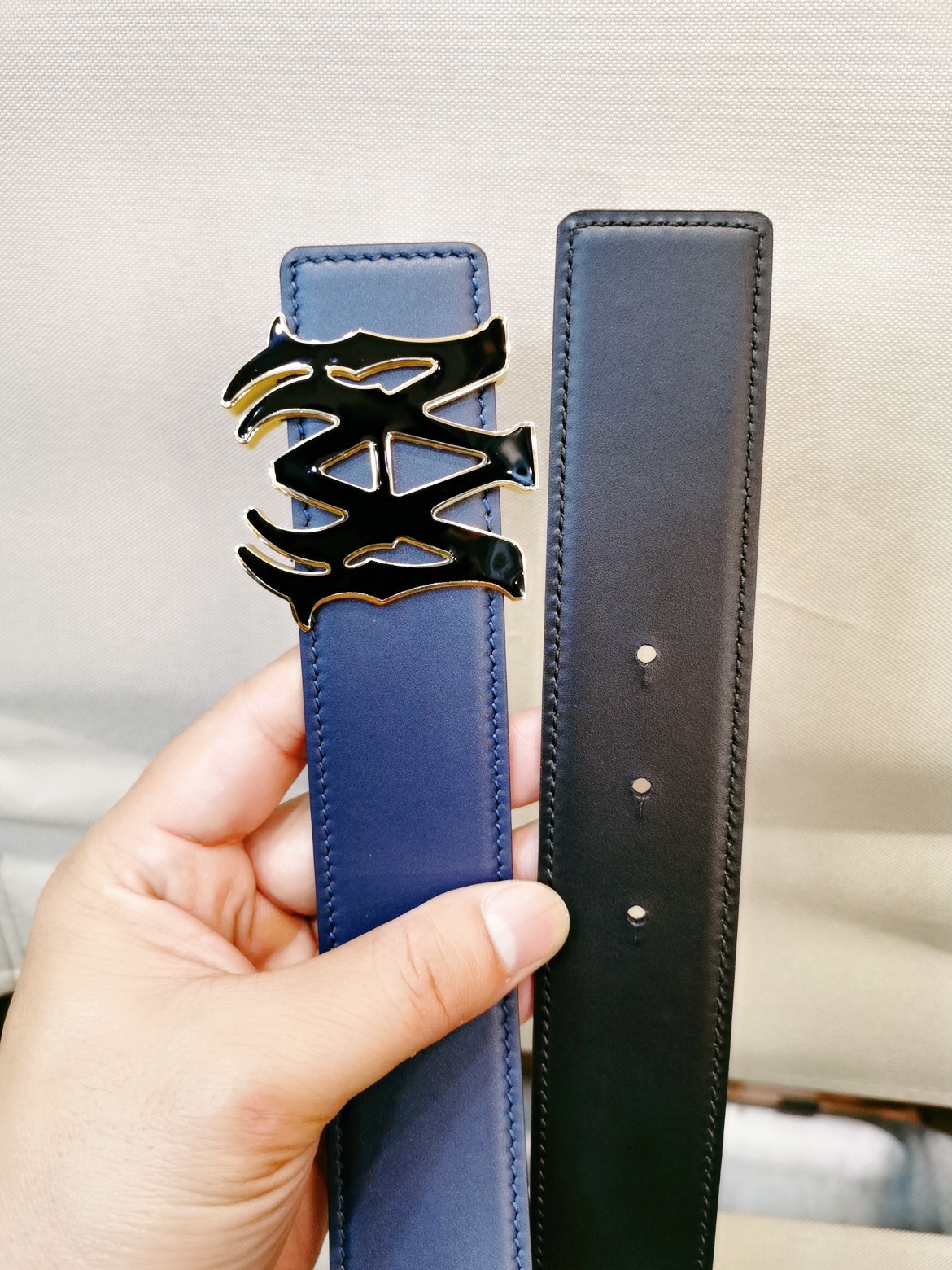 Belt male leather blue 4 cm фото 3