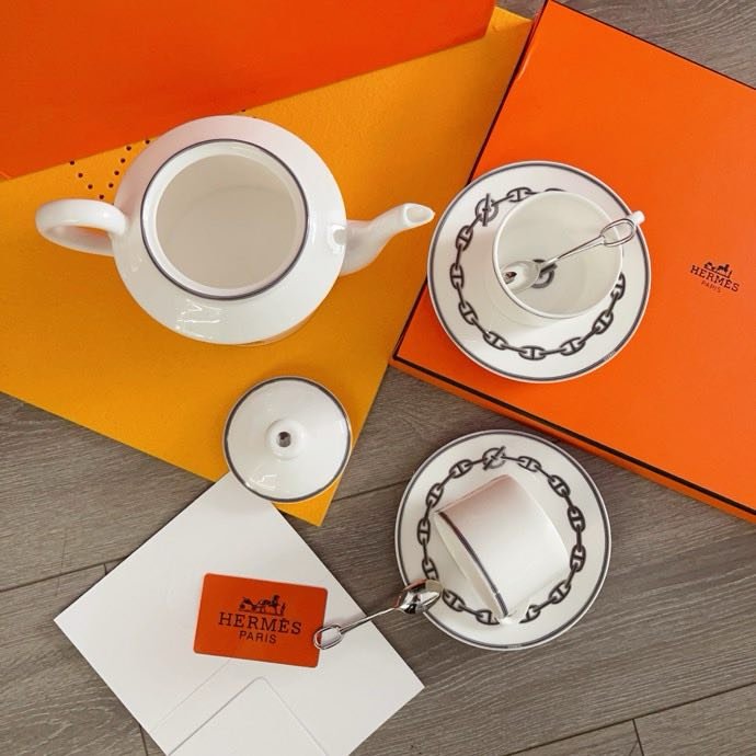 Набор посуды из костяного фарфора серии Hermes Chaine d’Ancre platinum фото 8