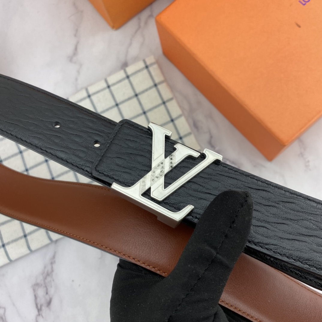 Male leather belt LV 3.8 cm фото 2