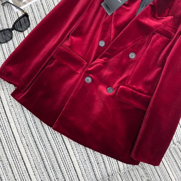 Оксамитовий червоний жіночий піджак фото 7