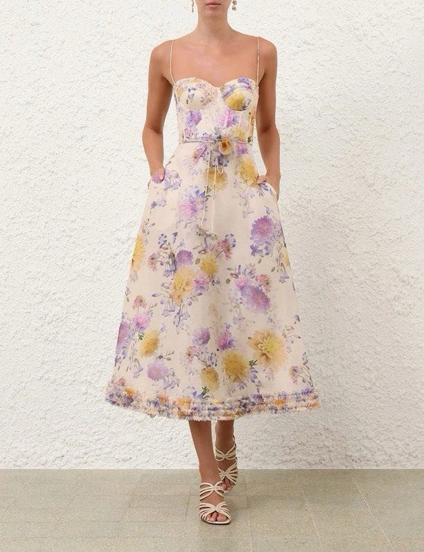 Stylish dress combination of silks and flax