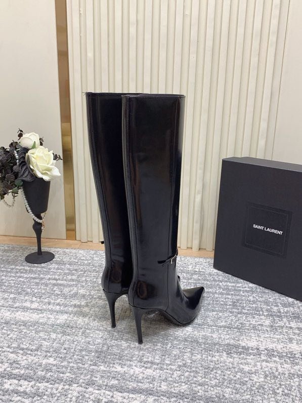 Элегантные кожаные сапоги на высоком каблуке фото 7