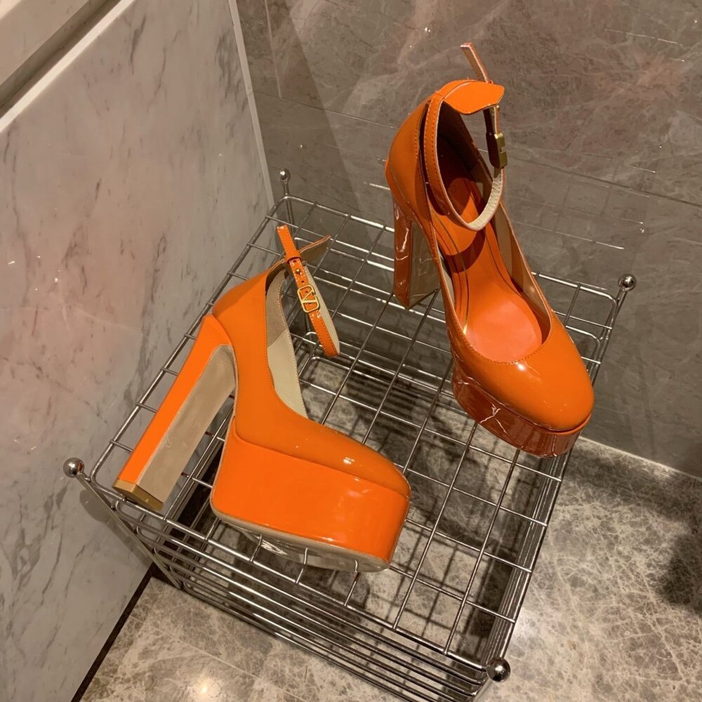 Shoes on platform and high heel orange фото 5