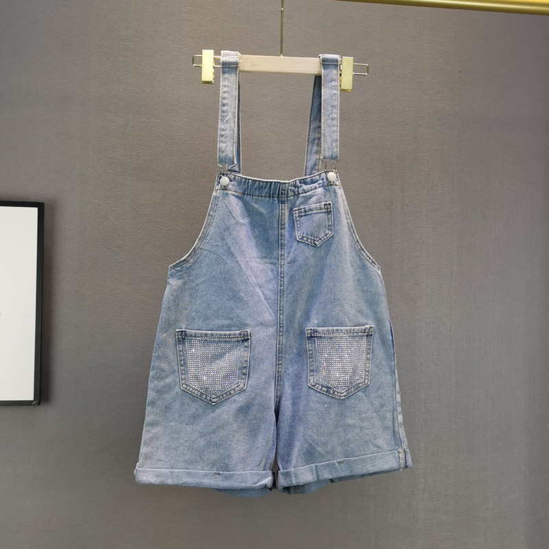 Short female jean overalls, free, from high waist