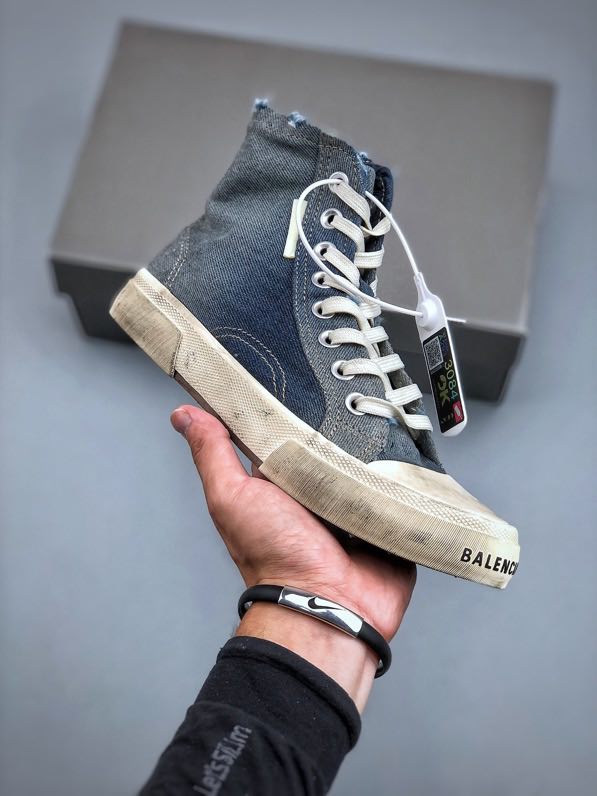 Shoes denim Paris High Top Sneaker in blue destroyed denim and rubber