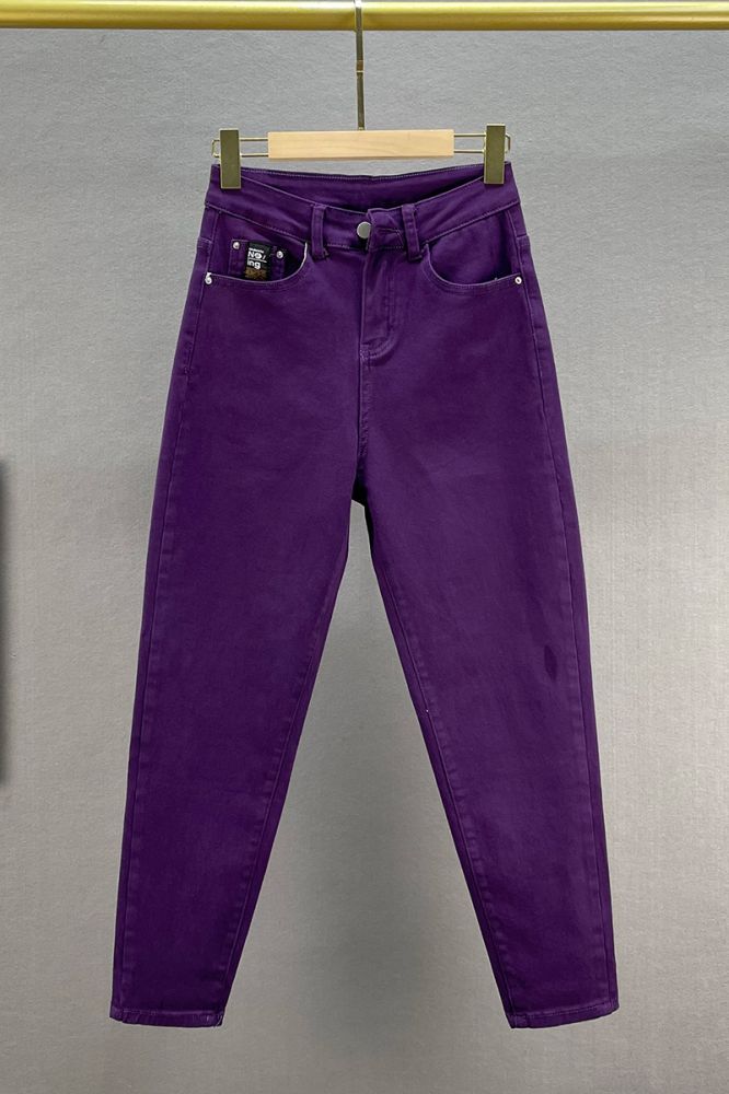 Фиолетовые женские эластичные джинсы, весенние, с высокой талией фото 6
