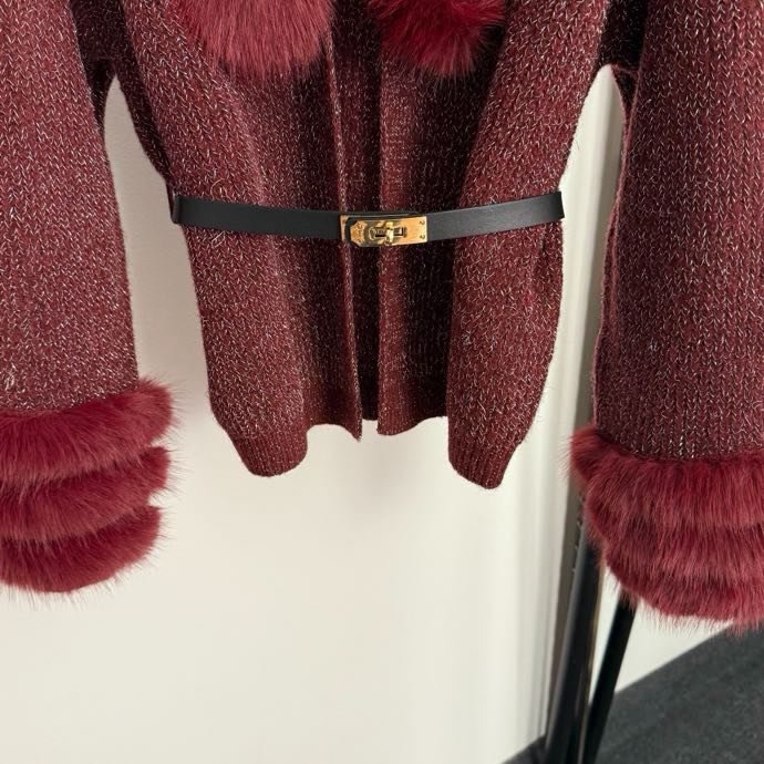 Кардиган женская с меховым воротником фото 2