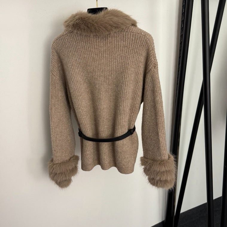 Кардиган женская с меховым воротником фото 3
