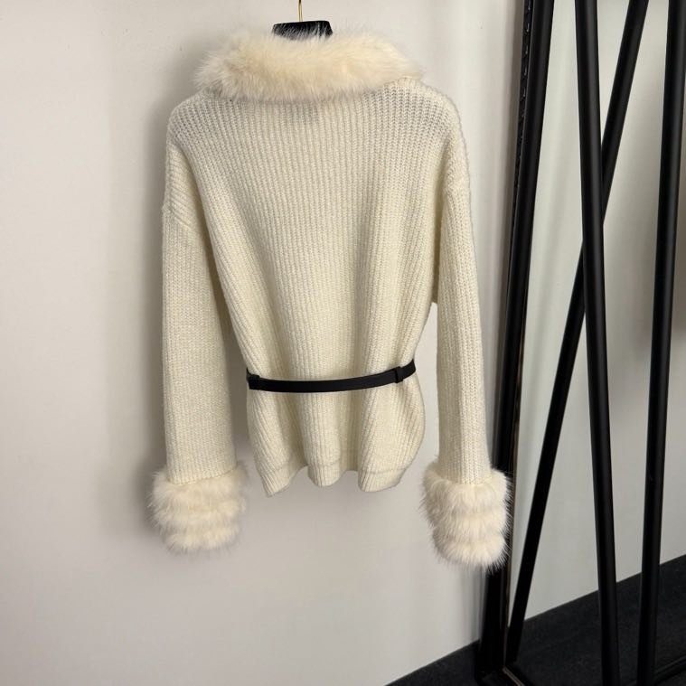 Кардиган женская с меховым воротником фото 4