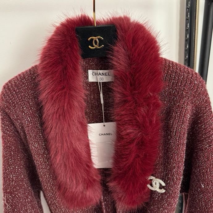 Кардиган женская с меховым воротником фото 5