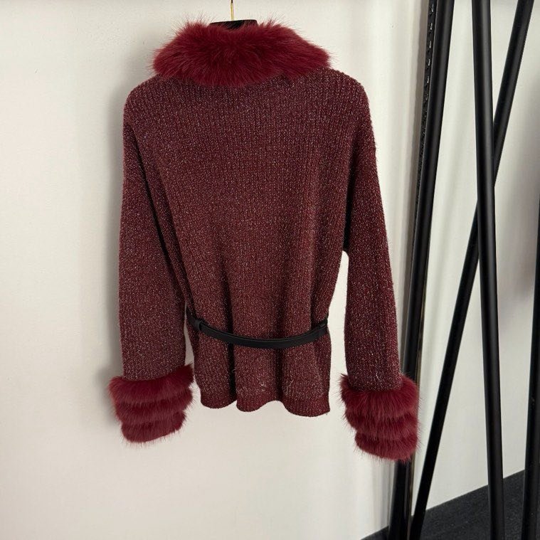 Кардиган женская с меховым воротником фото 6
