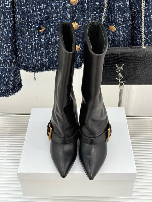 Классические сапоги Balmain с заостренным носком и пряжкой фото 2