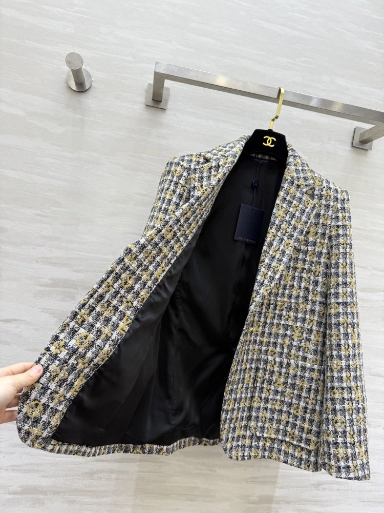 Классический клетчатый твидовый пиджак фото 9