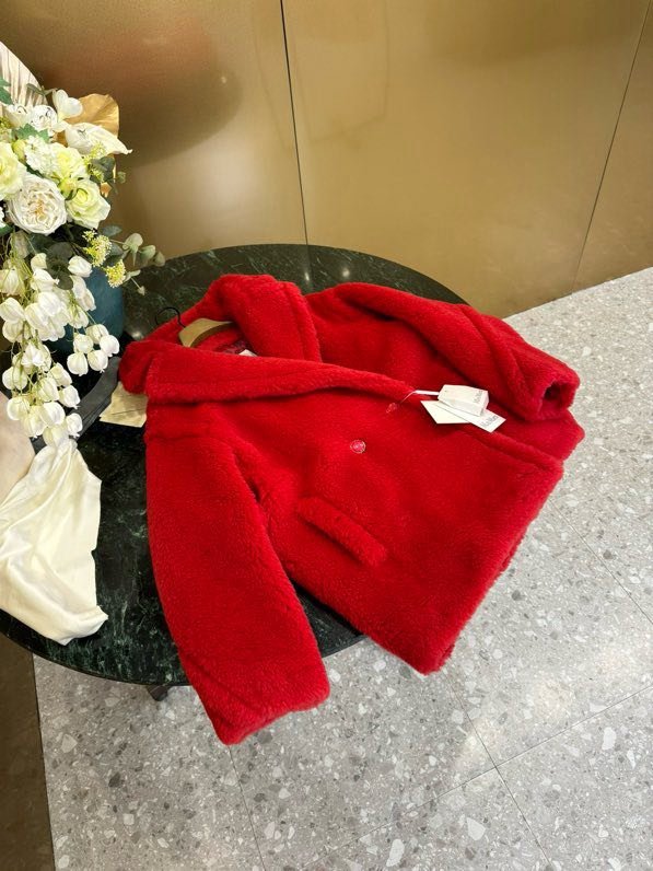 Короткое красное пальто Teddy Bear смесь шерсти альпаки