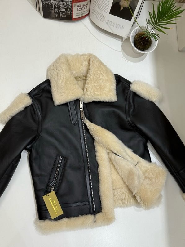 Leather sheepskin coat women's