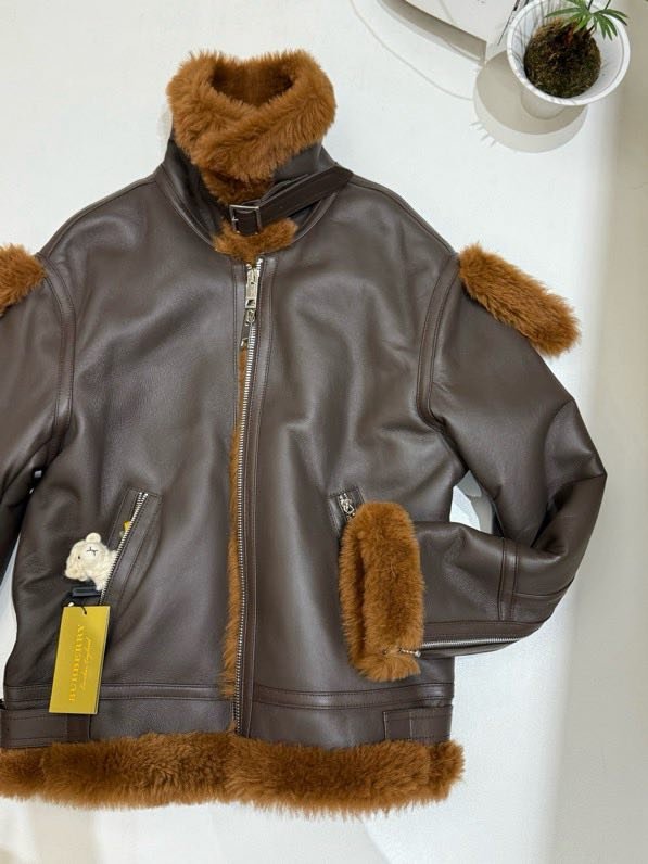 Leather sheepskin coat women's фото 2