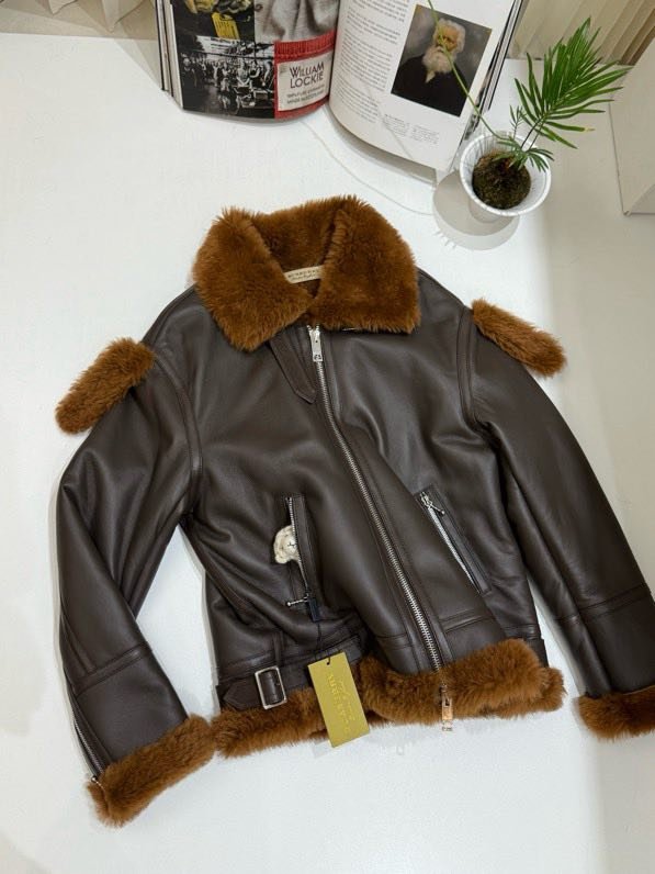 Leather sheepskin coat women's фото 4