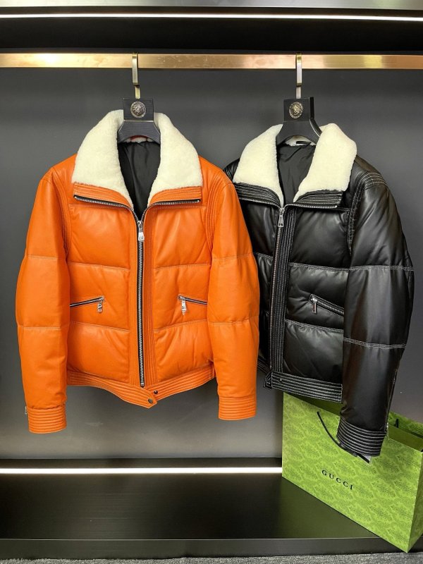 Кожаная мужская дубленка на пуху с меховым воротником фото 4