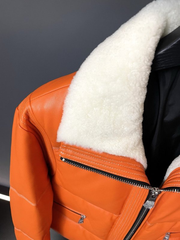 Кожаная мужская дубленка на пуху с меховым воротником фото 5