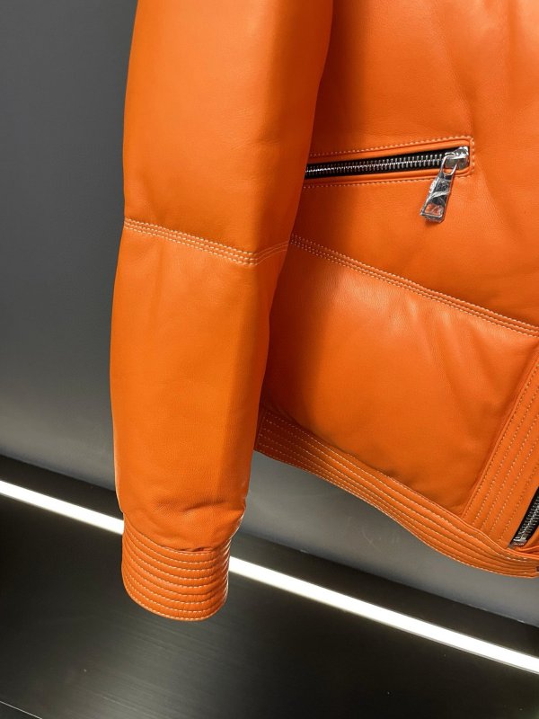 Кожаная мужская дубленка на пуху с меховым воротником фото 7