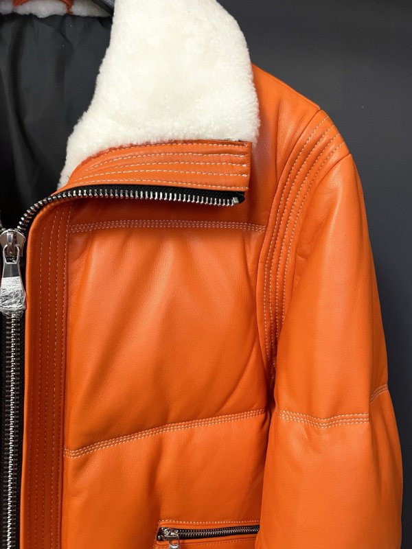 Кожаная мужская дубленка на пуху с меховым воротником фото 8