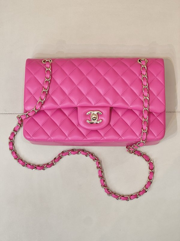 Кожаная розовая сумочка Chanel CF 25 см фото 3