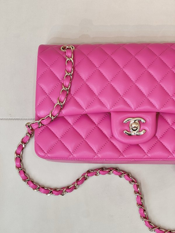 Кожаная розовая сумочка Chanel CF 25 см фото 4