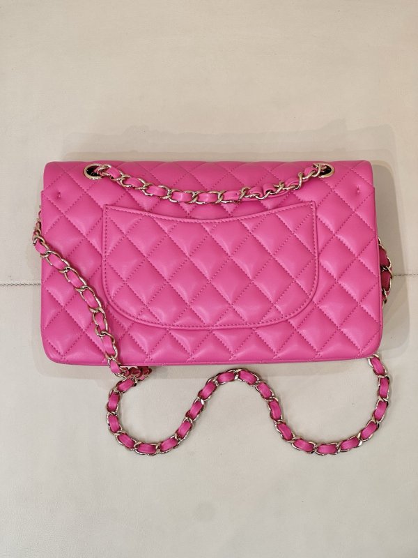 Кожаная розовая сумочка Chanel CF 25 см фото 8