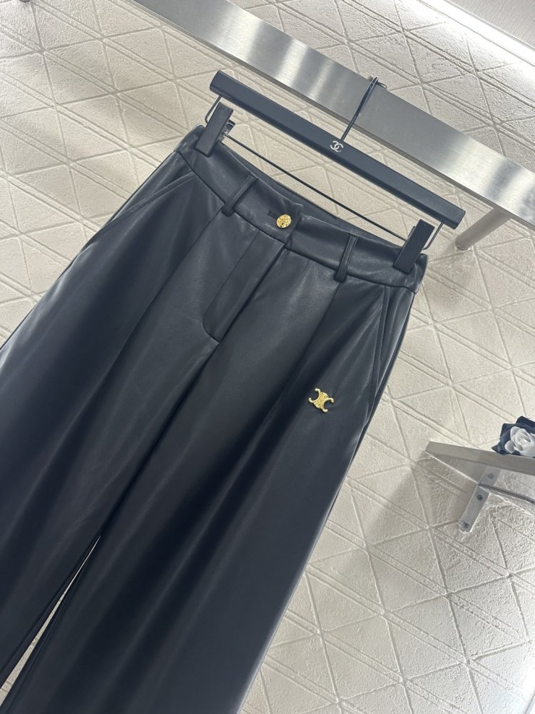 Кожаные брюки прямого кроя фото 3
