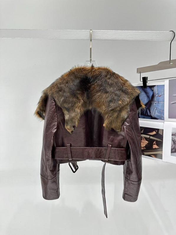 Jacket leather women's from fur collar фото 4