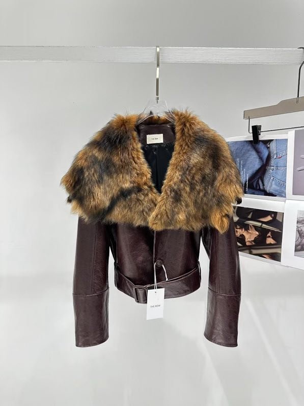 Jacket leather women's from fur collar фото 8