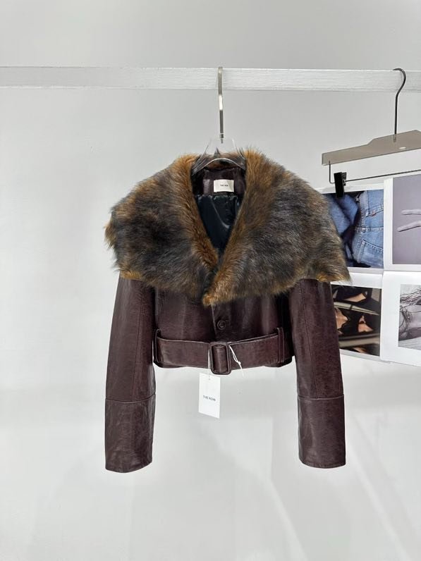 Jacket leather women's from fur collar фото 8