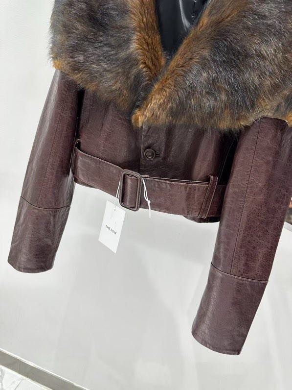Jacket leather women's from fur collar фото 9