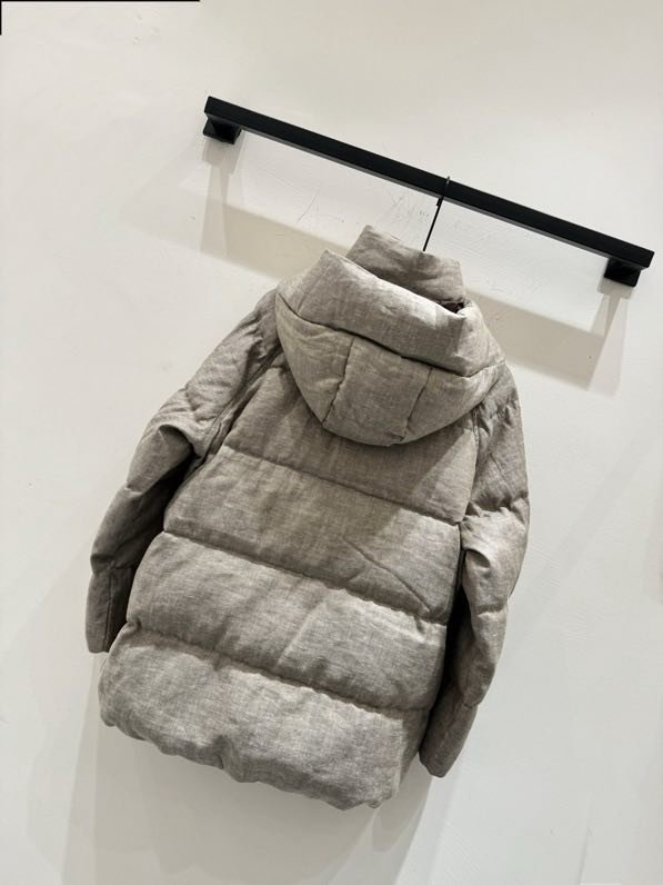 Льняная куртка пуховик с воротником стойкой и капюшоном фото 9