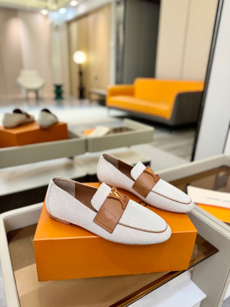 Лоферы of textiles from contrast leather insert and gold logo фото 3