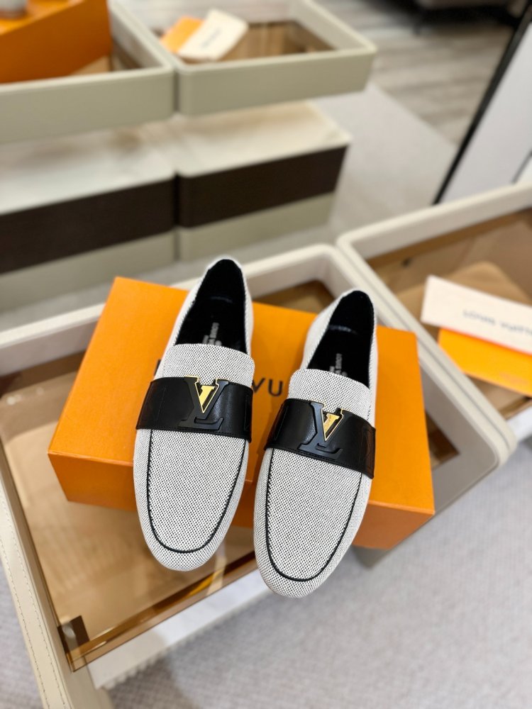 Лоферы of textiles from contrast leather insert and gold logo фото 5